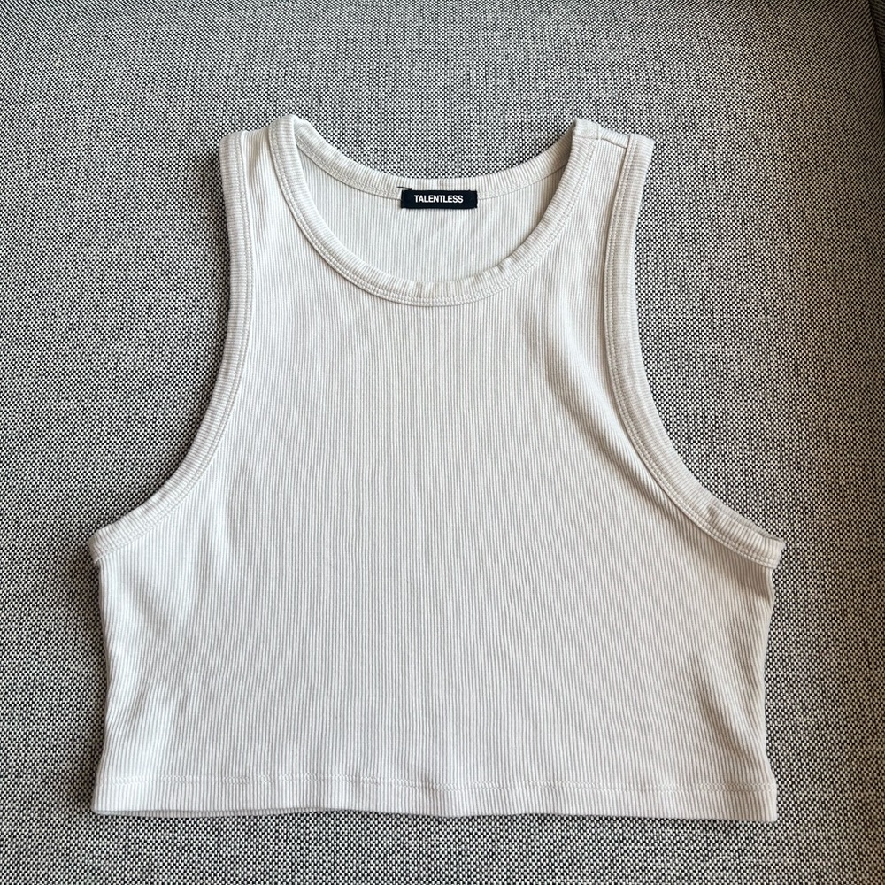 Talentless Rib High Neck Contour Cropped Tank